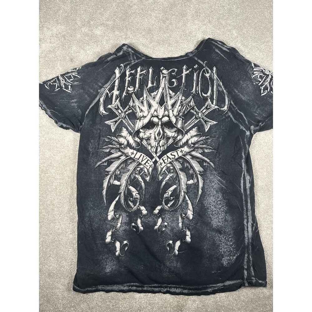 Affliction Live Fast Shirt Lg Black  Skull King Graphic Grundge Mens Vintage USA